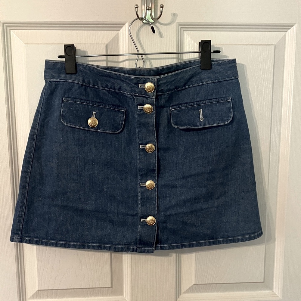 J. Crew Dark Blue A-Line Denim mini  Skirt (6)